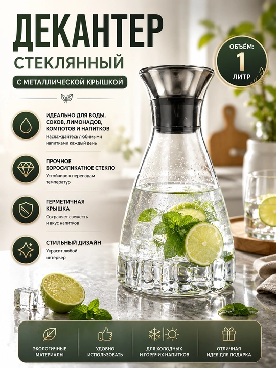 Shisha grafin dekanter metall qopqoqli suv sharbat limonad uchun servis idishi uyga