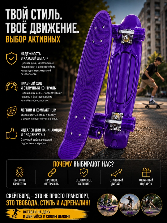 Скейтборд, пенни борд, круизер, пластиковый скейтборд, скейтборд ABEC-7, скейт для детей