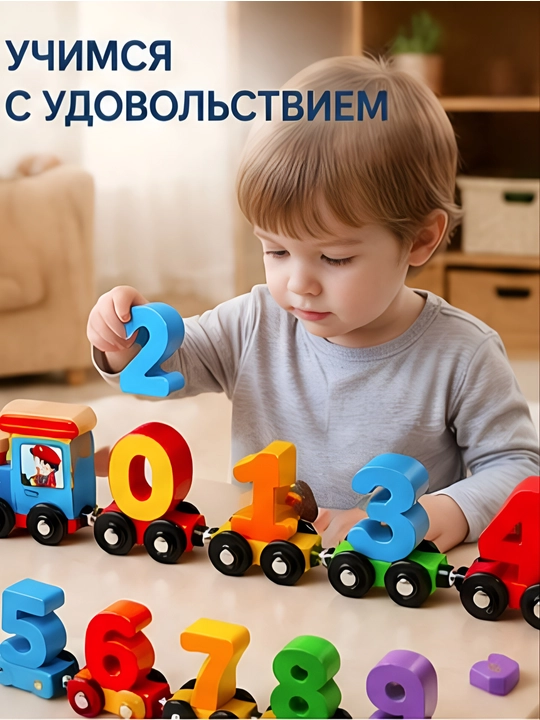 Rivojlantiruvchi o‘yinchoq, 0–10 raqamli magnitli yog‘och poyezdcha - 