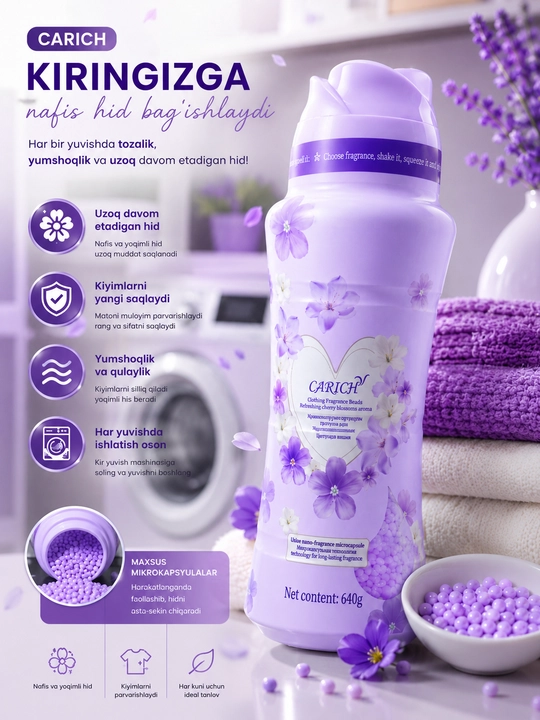 CARICH Kir Yuvish Uchun Xushbo'y Donachalar To'plami 3 Xil Hid 200g va 640g