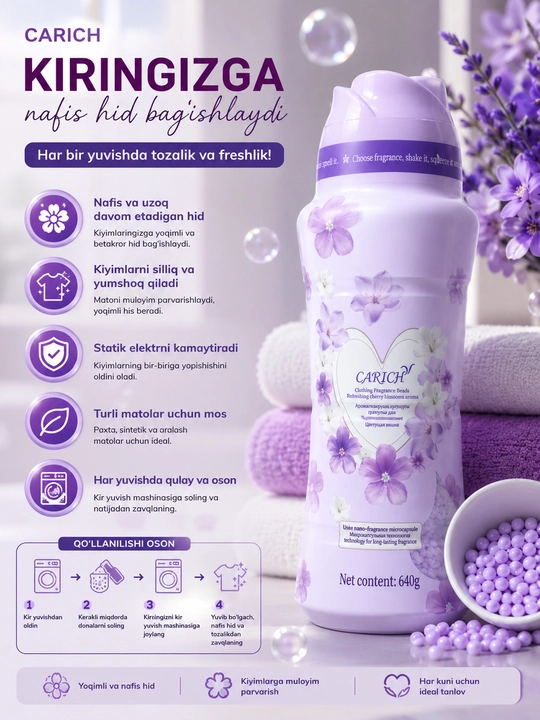 CARICH Kir Yuvish Uchun Xushbo'y Donachalar To'plami 3 Xil Hid 200g va 640g
