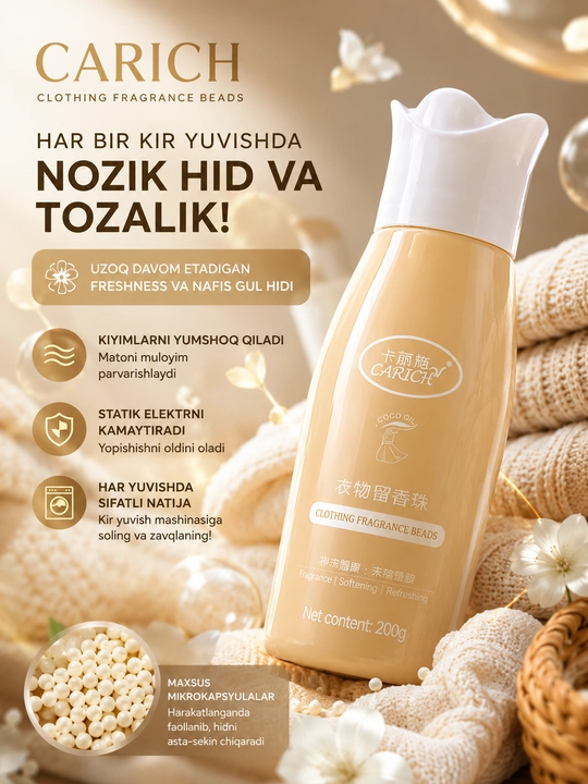 CARICH Kir Yuvish Uchun Xushbo'y Donachalar To'plami 3 Xil Hid 200g va 640g