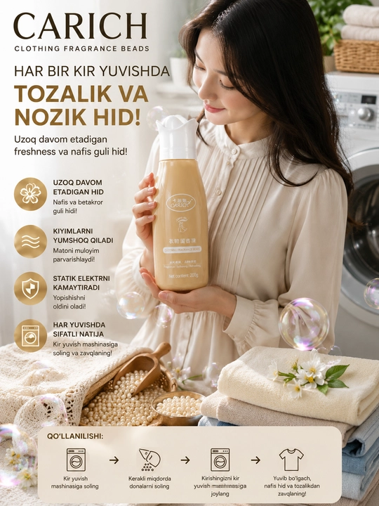 CARICH Kir Yuvish Uchun Xushbo'y Donachalar To'plami 3 Xil Hid 200g va 640g