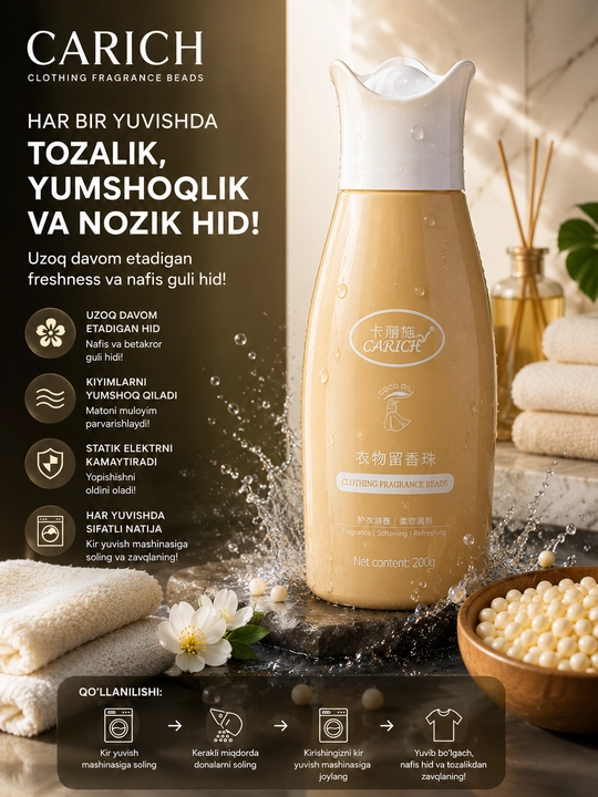 CARICH Kir Yuvish Uchun Xushbo'y Donachalar To'plami 3 Xil Hid 200g va 640g
