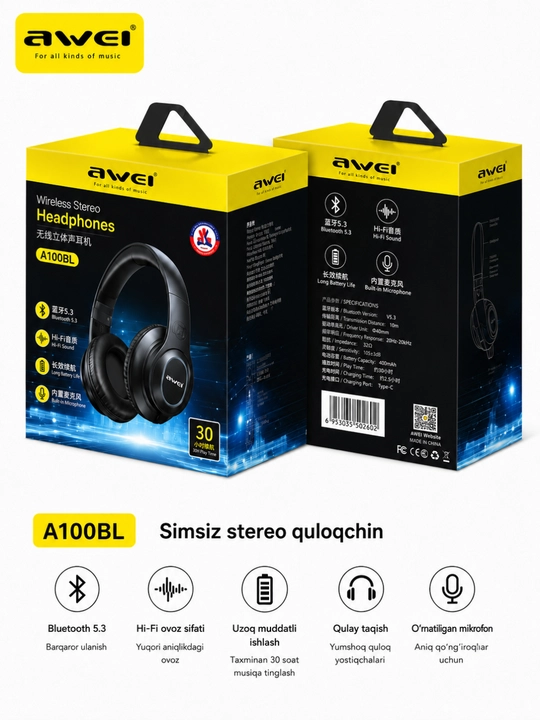 AWEI A100BL — современные беспроводные наушники - 