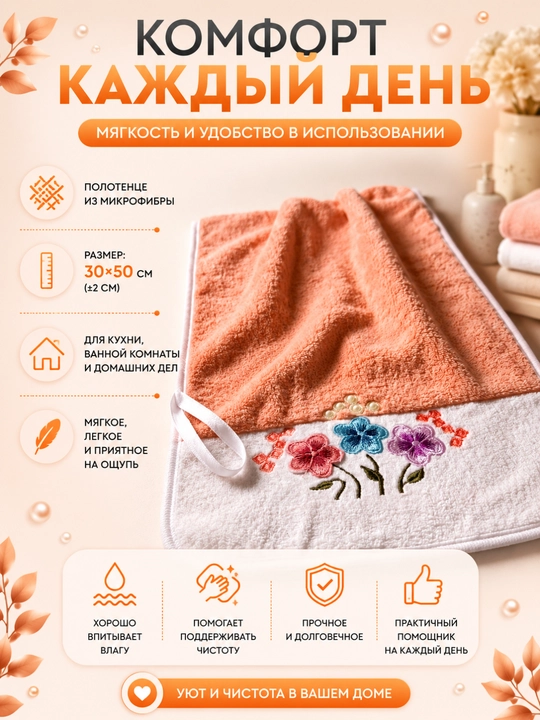 Полотенце из микрофибры для кухни и ванной с цветочным принтом, 30x50 см