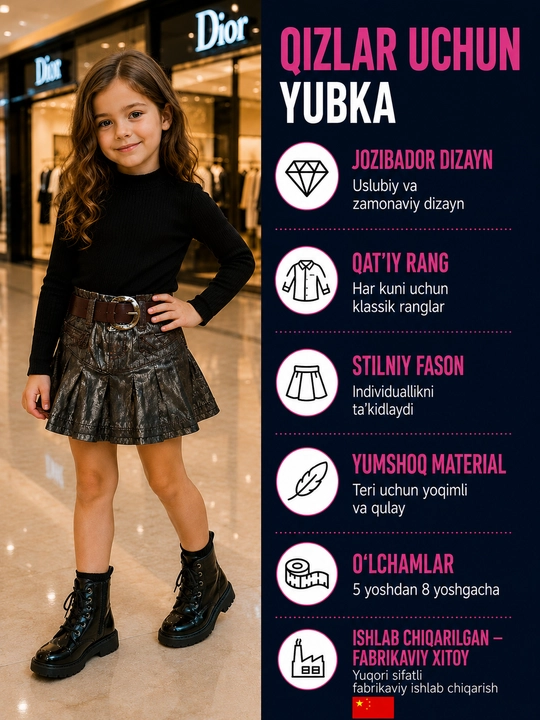 Qizlar uchun kamarli, metall plisseli, zamonaviy, chiroyli yubka - 