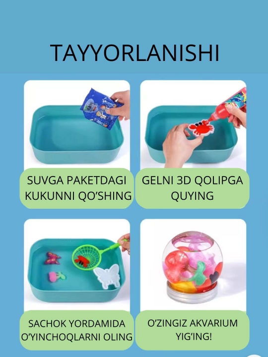 Bolalar rivoji uchun akvaslaym o'yin to‘plam, suvda ijod qilishga gellar, sehrli elflar