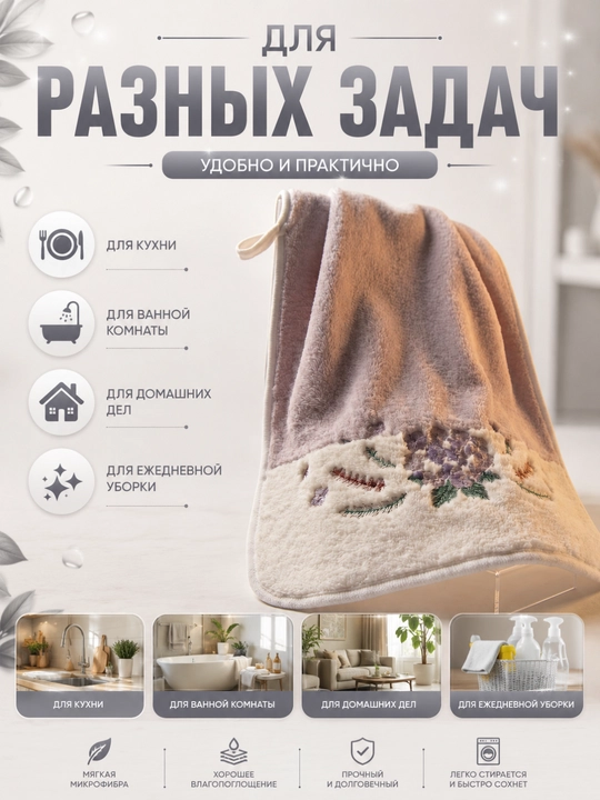 Полотенце из микрофибры для кухни и ванной с цветочным принтом, 30x50 см