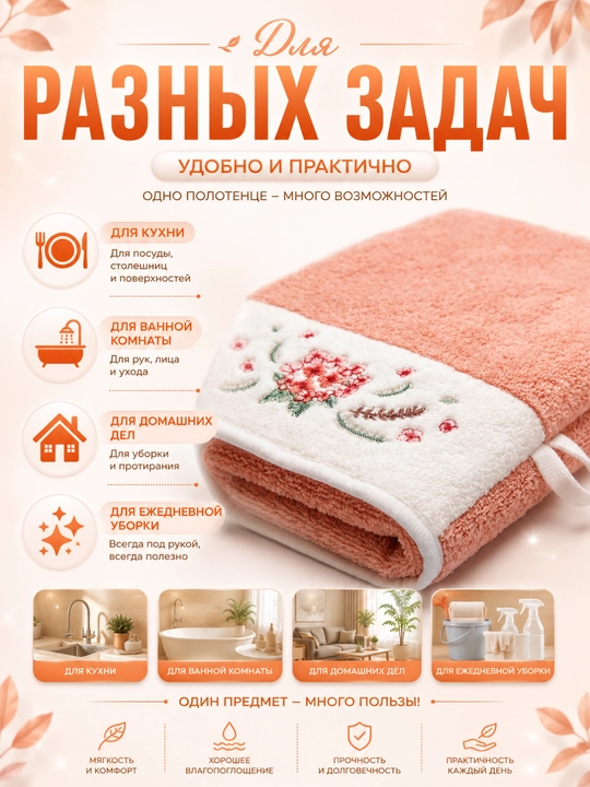 Полотенце из микрофибры для кухни и ванной с цветочным принтом, 30x50 см