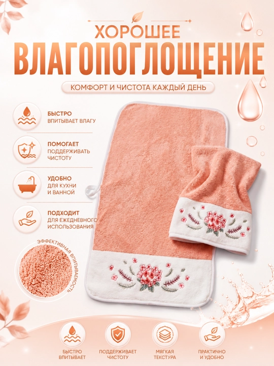 Полотенце из микрофибры для кухни и ванной с цветочным принтом, 30x50 см