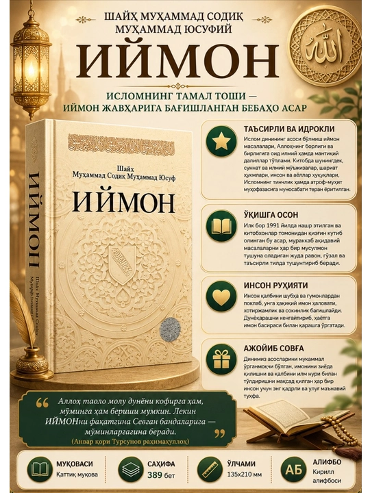 Kitob Hilal Publishing Iymon Shayx Muhammad Sodiq Muhammad Yusuf Islom asosi qattiq muqova - 