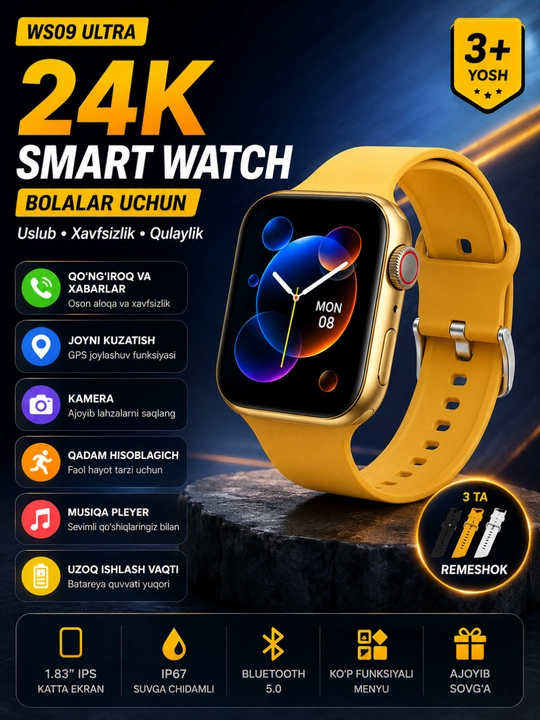 Смарт-часы WS09 Ultra – Bluetooth звонки, GPS, камера, 3 ремешка, экран 1.83" - 