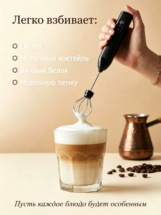 Электрический капучинатор для кофе, ручной вспениватель молока