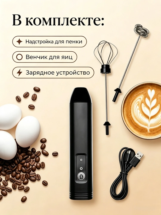 Электрический капучинатор для кофе, ручной вспениватель молока - 