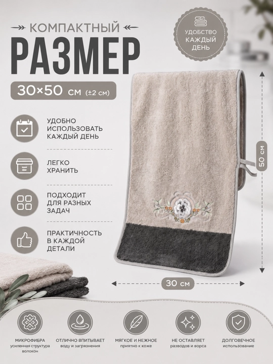 Полотенце из микрофибры для кухни и ванной с цветочным принтом, 30x50 см