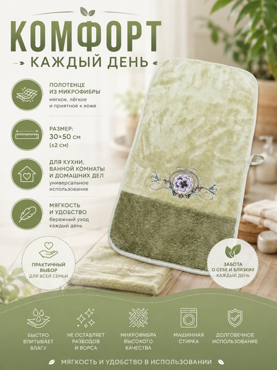 Полотенце из микрофибры для кухни и ванной с цветочным принтом, 30x50 см