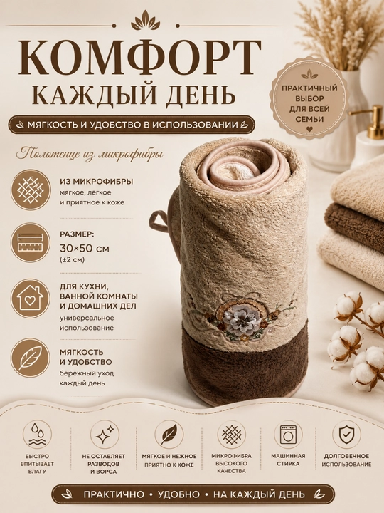 Полотенце из микрофибры для кухни и ванной с цветочным принтом, 30x50 см