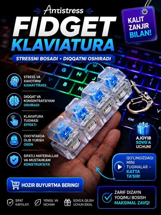 Stressga qarshi kalit tugmali brelok-klaviatura - stressdan xalos bo‘lish uchun gadjet