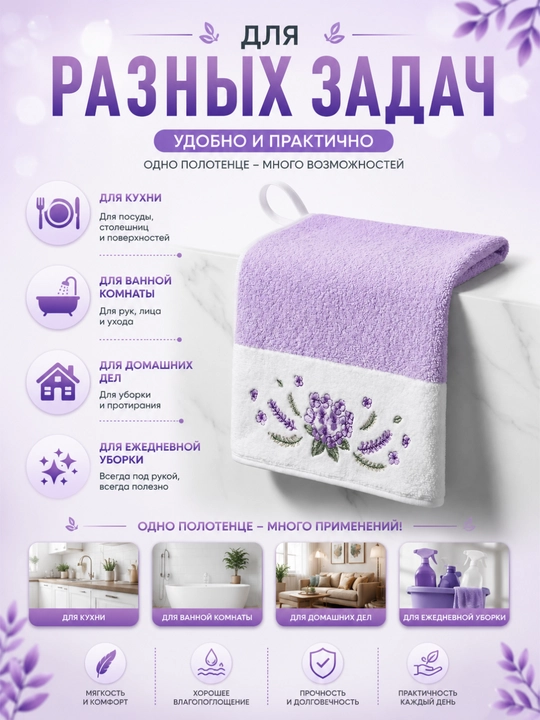 Полотенце из микрофибры для кухни и ванной с цветочным принтом, 30x50 см