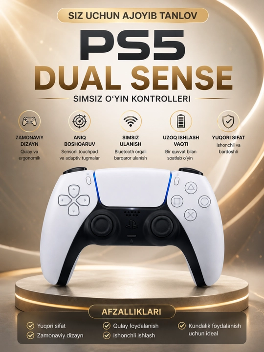 Bluetooth, tebranish va premium dizaynli PS5 DualSense simsiz kontrolleri - 