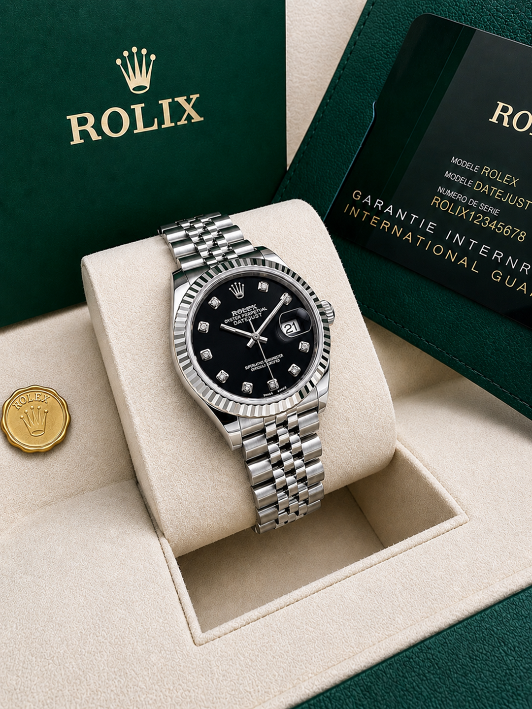 Женские наручные часы ROLEX, на батарейках, в комплекте: коробка, часы, чехол, документы - 