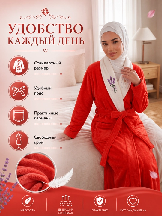 Женский банный халат из мягкой микрофибры с лавандовым принтом, уютная домашняя одежда