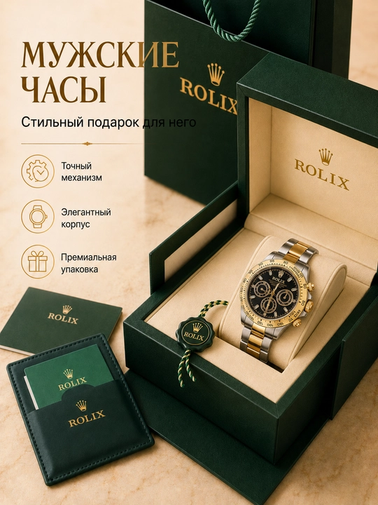 Мужские наручные часы Rolix Datejust 42 мм, кварцевый механизм, в подарочной коробке - 