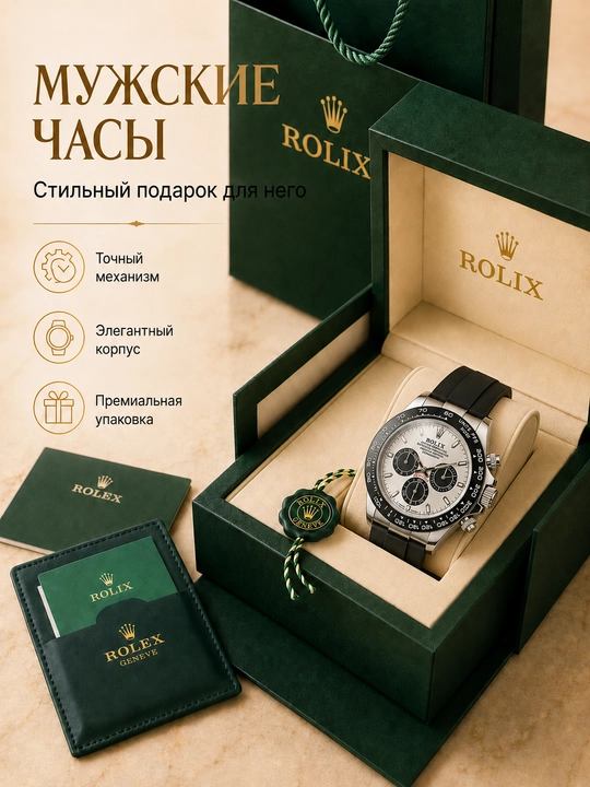 Мужские наручные часы Rolix Datejust 42 мм, кварцевый механизм, в подарочной коробке - 