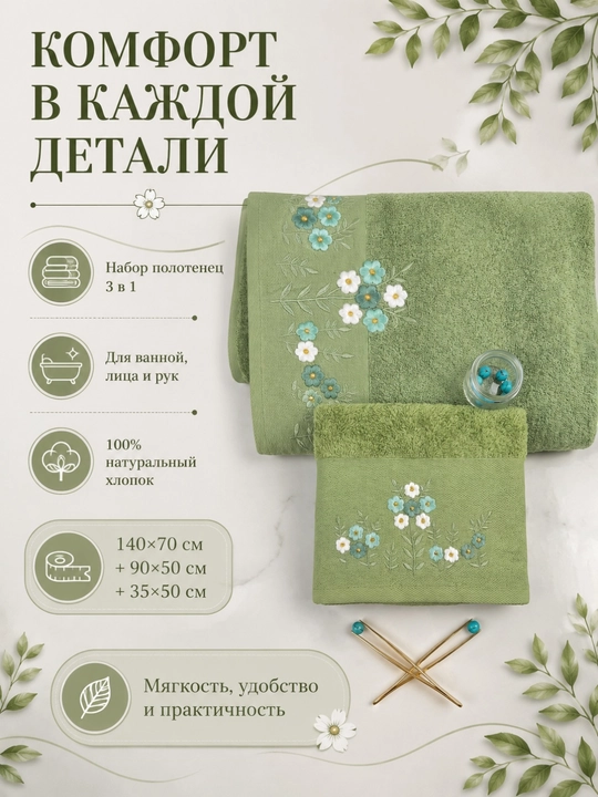 Набор махровых полотенец, полотенца махровые пушистые мягкие банное для лица и ноги 3 шт