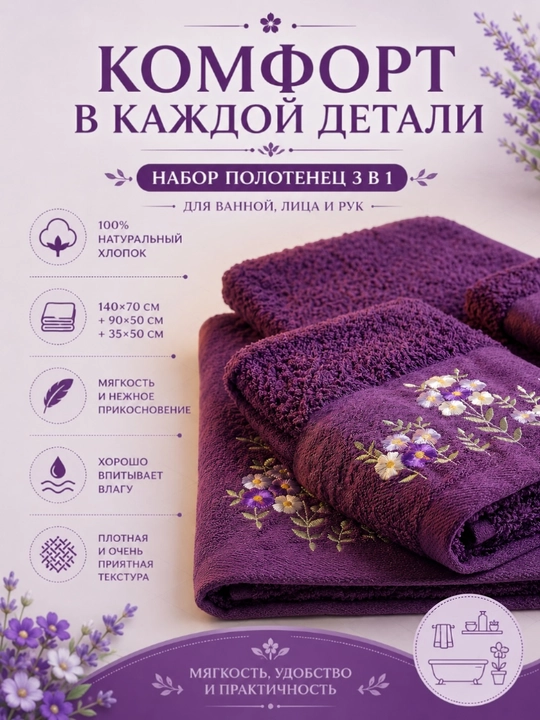 Yumshoq teri sochiqlar to'plami hamom yuz va oyoqlar uchun 3 ta, momiq sochiqlar to'plami