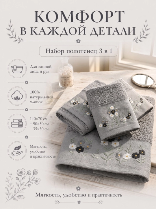 Yumshoq teri sochiqlar to'plami hamom yuz va oyoqlar uchun 3 ta, momiq sochiqlar to'plami