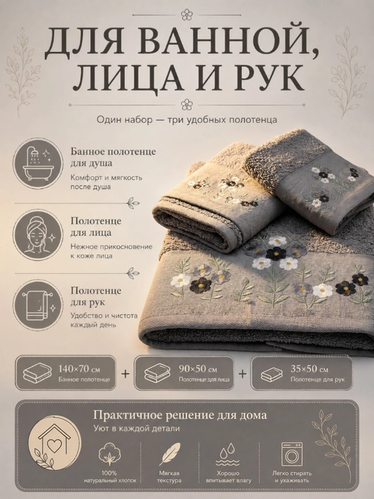 Yumshoq teri sochiqlar to'plami hamom yuz va oyoqlar uchun 3 ta, momiq sochiqlar to'plami
