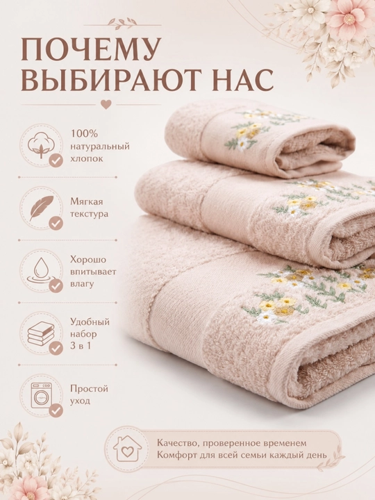 Набор махровых полотенец, полотенца махровые пушистые мягкие банное для лица и ноги 3 шт