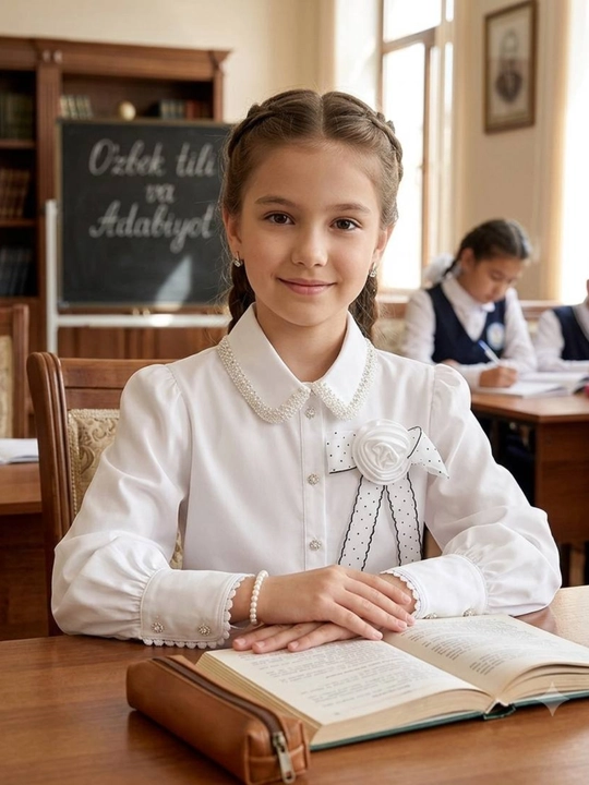 Белая кофта для девочек, школьная блузка 7-11 лет