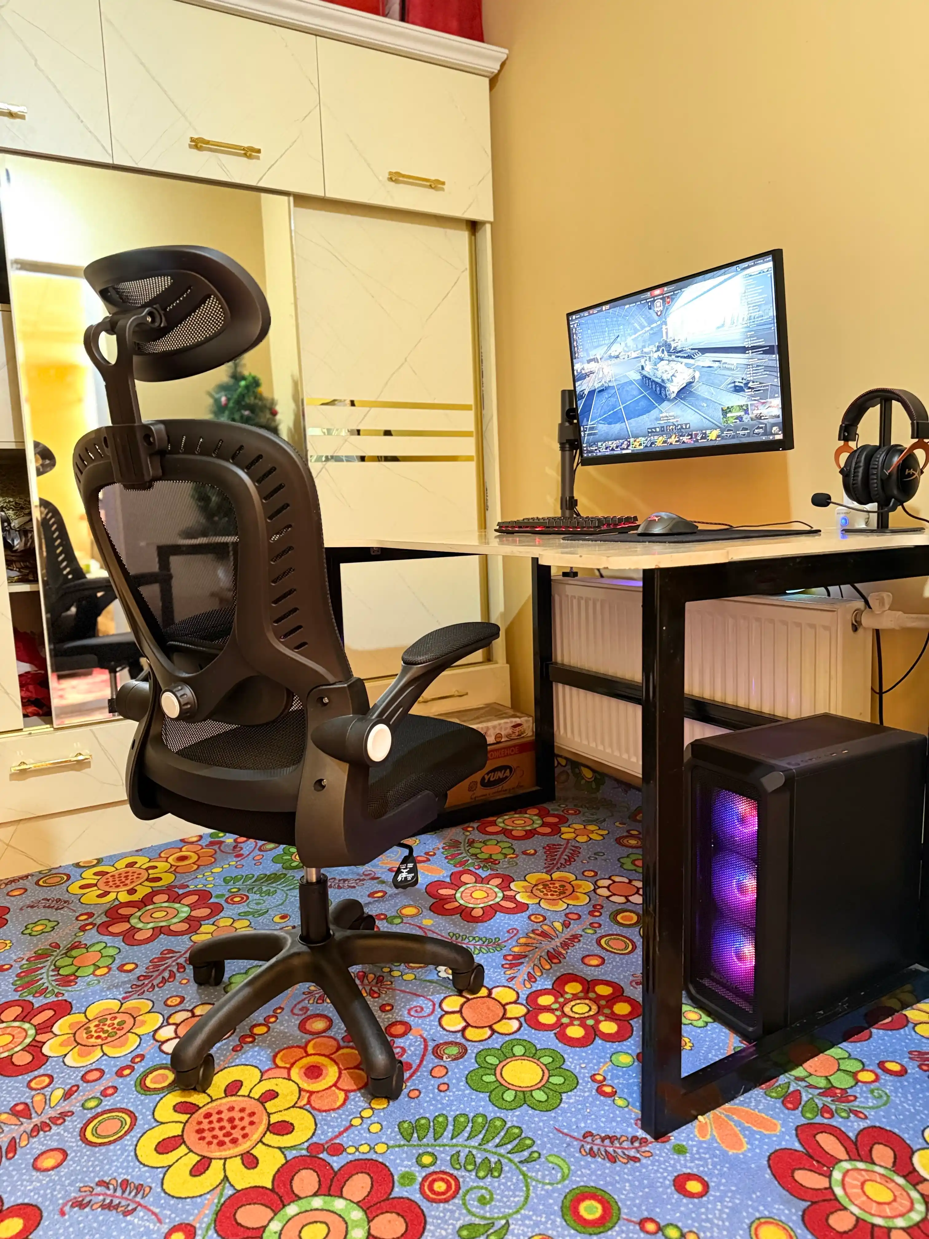 Ofis kreslosi, geymerlar uchun, ergonomik, sozlanadigan suyanchiq, bosh uchun taglik
