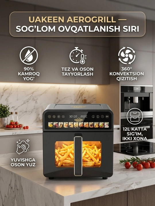 Air Fryer 10 l 3900 Vt quvvatli moysiz sensorli elektr qovurish moslamasi - 