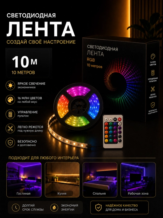 RGB LED lenta  – uyingiz yoki ish joyingiz uchun zamonaviy dekorativ yoritish yechimi - 