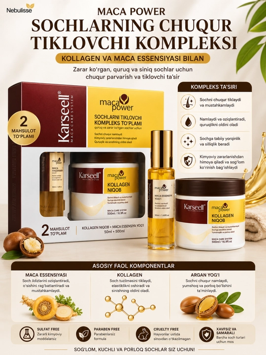Маска для волос Karseell Collagen, обладает свойствами выпрямления, 550 мл