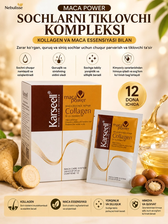 Маска для волос Karseell Collagen, обладает свойствами выпрямления, 550 мл