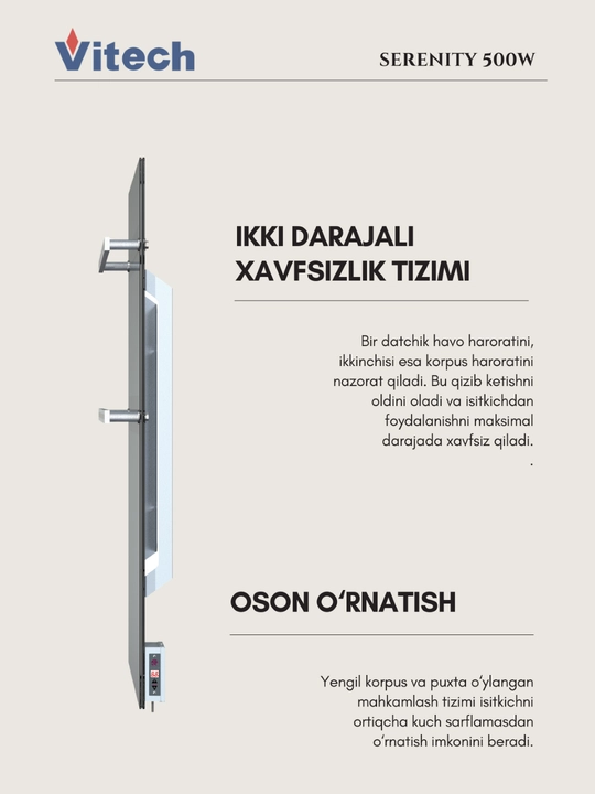 Infraqizil elektr sochiq quritgichi Vitech Serenity 500W, metallik
