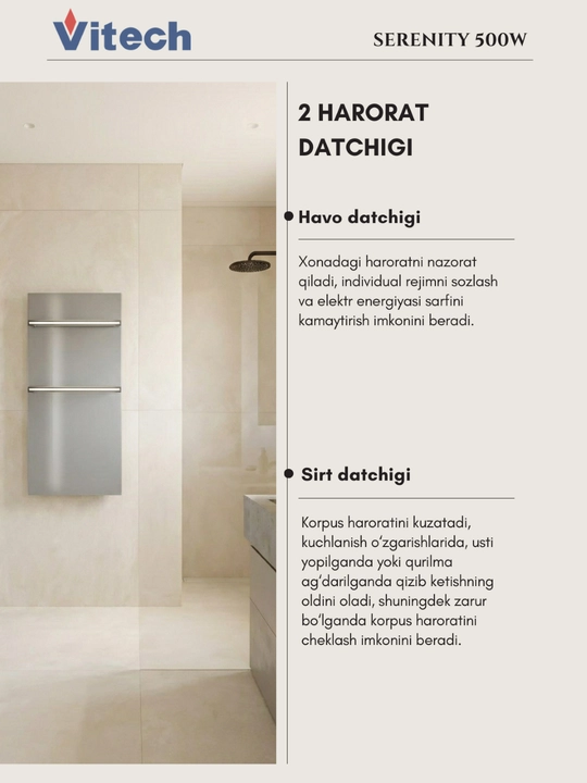 Infraqizil elektr sochiq quritgichi Vitech Serenity 500W, metallik