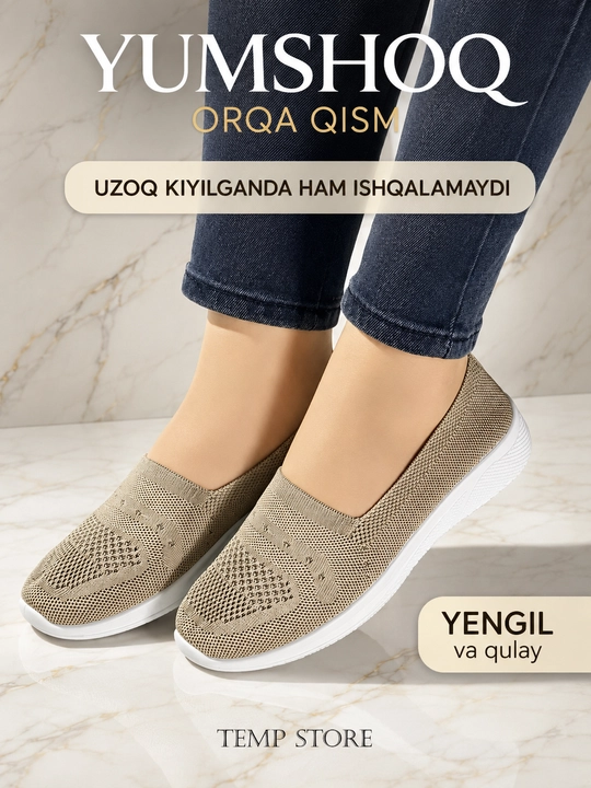 Ayollar sliponlari bahor, yoz va kuz uchun qulay va zamonaviy, o‘lchamlari 35-40
