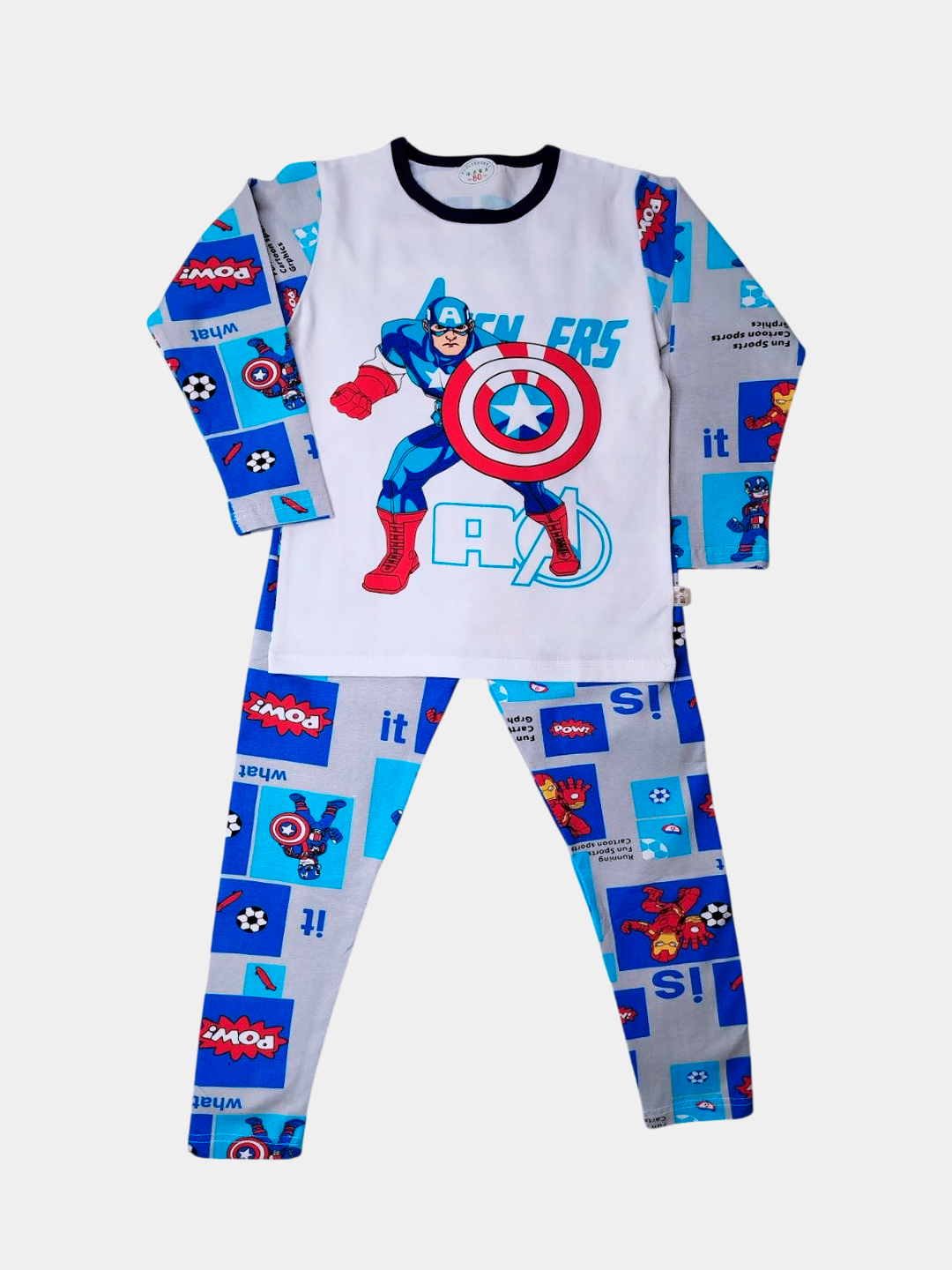 O‘g‘il bolalar uchun superqahramonlar tasvirlangan paxtalik pijama, uyqu uchun to‘plam - 