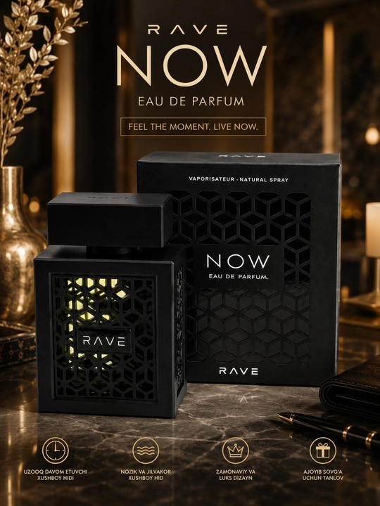 Rave Now Eau de Parfum, erkaklar parfyumi, 100 ml, barqaror va yoqimli ifor  - 