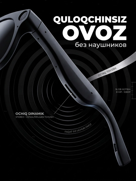 Kamera bilan smart ko‘zoynak - 1080P · 8 MP, AI funksiyalari, CY05, smart ko‘zoynak