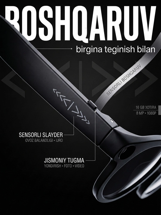 Kamera bilan smart ko‘zoynak - 1080P · 8 MP, AI funksiyalari, CY05, smart ko‘zoynak