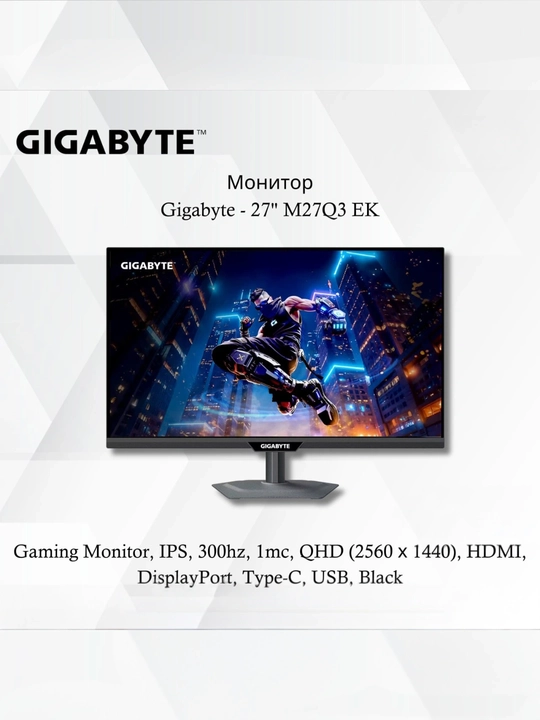 Gigabyte 27" Gaming Monitor IPS 300Hz 1ms QHD 2560x1440 HDMI DisplayPort Type-C USB 2K - 