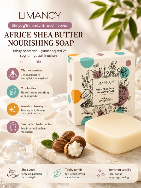 Limancy Africe Shea Butter Nourishing Soap shi yog'li namlantiruvchi sovun, 100 g - 