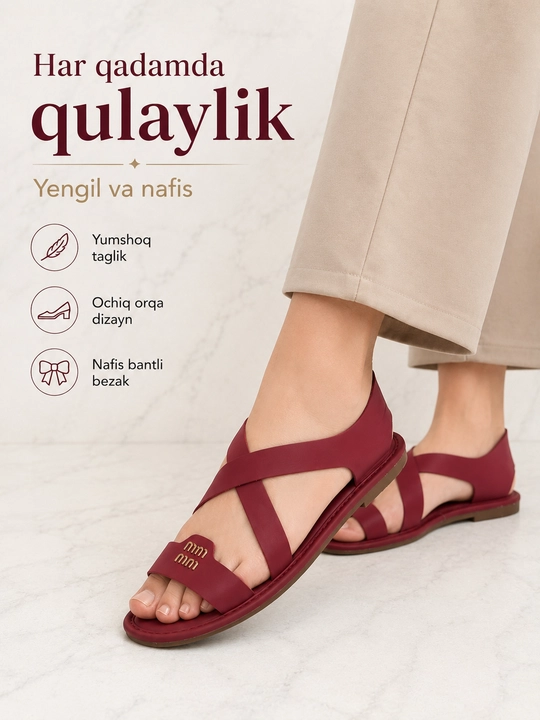 Ayollar uchun bosonojkalar, bahor-yoz-kuz uchun, 36-40 o'lcham